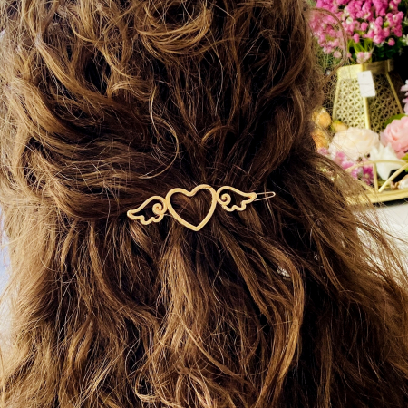 Agrafa Par Inima & Aripi, Agrafa de Par, Accesorii Par, Clama metal [3]