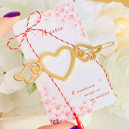 Agrafa Par Inima & Aripi, Agrafa de Par, Accesorii Par, Clama metal [2]