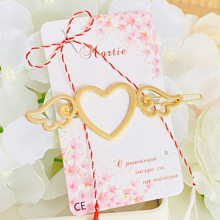 MARTISOR - Agrafa Par Inima & Aripi, Agrafa de Par, Accesorii Par, Clama metal