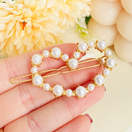 ACCESORII PAR - Agrafa de Par Inima Perle, Agrafa de Par, Accesorii Par, Clama metal