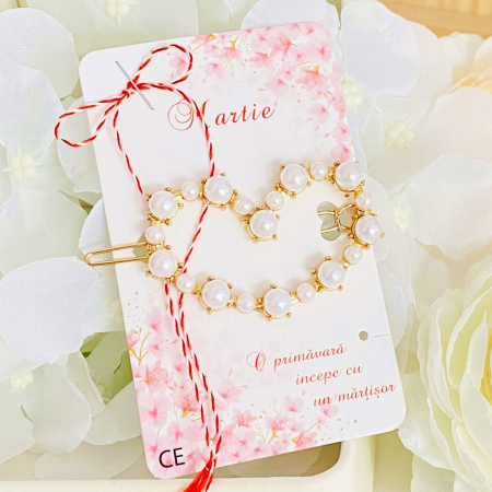 Martisor Agrafa de Par Inima Perle, Agrafa de Par, Accesorii Par, Clama metal [5]