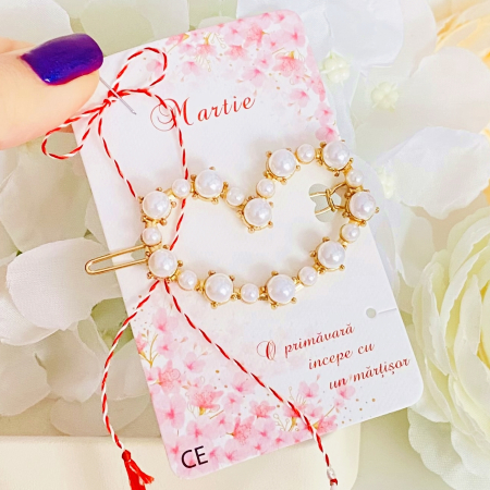 Martisor Agrafa de Par Inima Perle, Agrafa de Par, Accesorii Par, Clama metal [6]