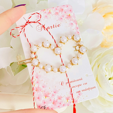 ACCESORII PAR - Martisor Agrafa de Par Inima Perle, Agrafa de Par, Accesorii Par, Clama metal