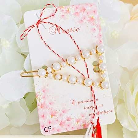 Martisor Agrafa de Par Triunghi Perle, Agrafa de Par, Accesorii Par, Clama metal [5]