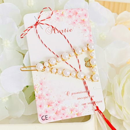 MARTISOR - Martisor Agrafa de Par Triunghi Perle, Agrafa de Par, Accesorii Par, Clama metal