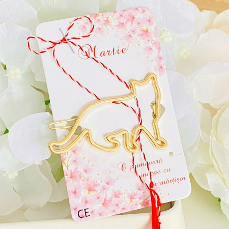 MARTISOR - Martisor Agrafa de par Pisica Aurie, Accesorii Par