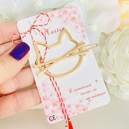 Martisor Agrafa de par Pisica Aurie, Accesorii Par [4]