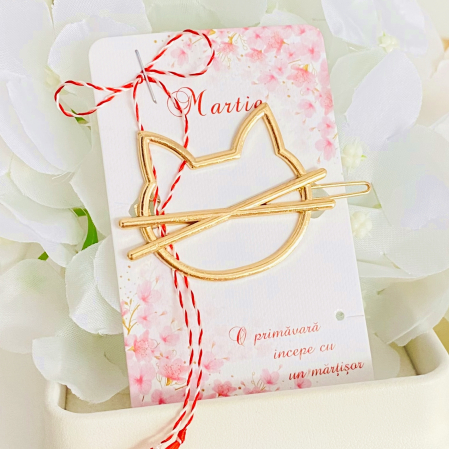 MARTISOR - Martisor Agrafa de par Pisica Aurie, Accesorii Par