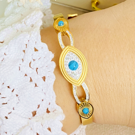 BIJUTERII OTEL INOXIDABIL - Bratara Aurie Bangle Blue Otel Inoxidabil, Bijuterii Inox, Bratari Dama