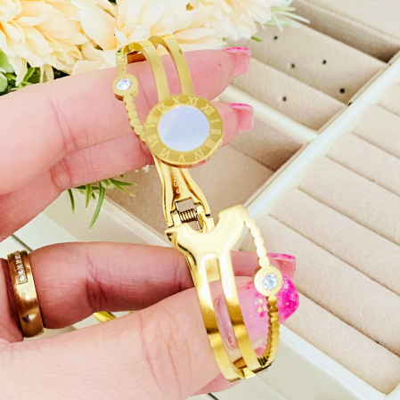 Bratara Aurie Bangle Ceas Otel Inoxidabil, Bijuterii Inox, Bratari Dama [8]