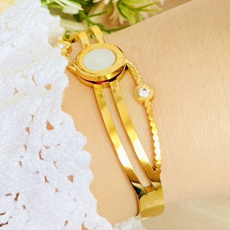 Bratara Aurie Bangle Ceas Otel Inoxidabil, Bijuterii Inox, Bratari Dama [4]