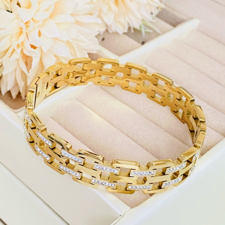 Bratara Aurie Bangle Mini Cristale Otel Inoxidabil, Bijuterii Inox, Bratari Dama [2]