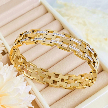Bratara Aurie Bangle Mini Cristale Otel Inoxidabil, Bijuterii Inox, Bratari Dama [0]