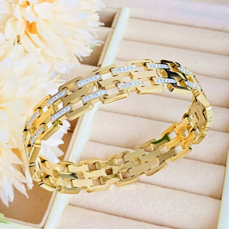 Bratara Aurie Bangle Mini Cristale Otel Inoxidabil, Bijuterii Inox, Bratari Dama [4]
