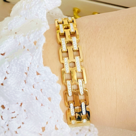 Bratara Aurie Bangle Mini Cristale Otel Inoxidabil, Bijuterii Inox, Bratari Dama [1]