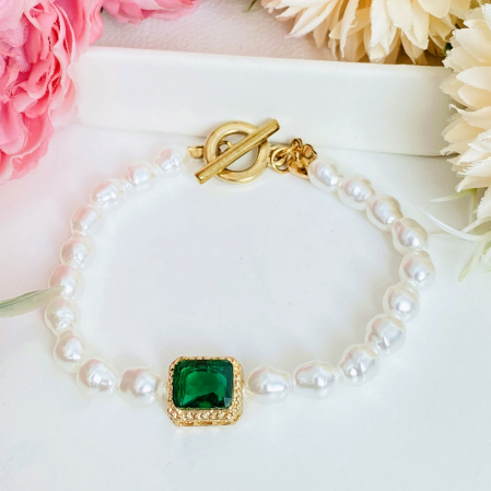 Bratara Perlute & Cristal Verde, Bratara Eleganta, Bijuterii Femei [4]