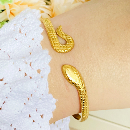 Bratara Fixa Sarpe Auriu Otel Inoxidabil, Bijuterii Inox, Bratari Dama [3]