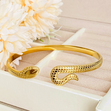 Bratara Fixa Sarpe Auriu Otel Inoxidabil, Bijuterii Inox, Bratari Dama [5]