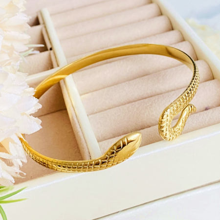 Bratara Fixa Sarpe Auriu Otel Inoxidabil, Bijuterii Inox, Bratari Dama [4]