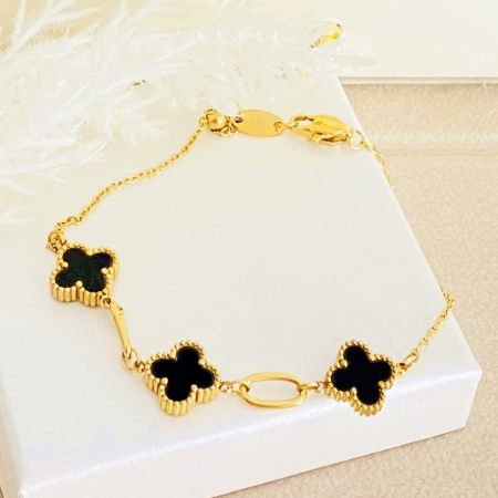 Bratara Trifoi Negru Otel Inoxidabil, Bijuterii Inox, Bratari Dama [2]