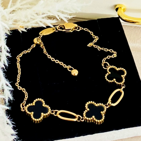 Bratara Trifoi Negru Otel Inoxidabil, Bijuterii Inox, Bratari Dama [1]