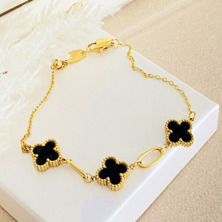 Bratara Trifoi Negru Otel Inoxidabil, Bijuterii Inox, Bratari Dama [5]