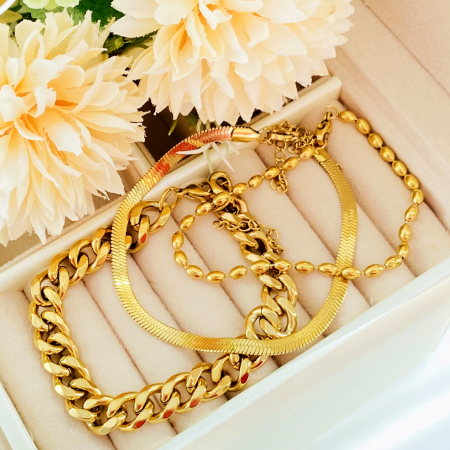 Set 3 Bratari Aurii Otel Inoxidabil, Bijuterii Inox, Bratari Dama [8]