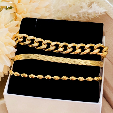 Set 3 Bratari Aurii Otel Inoxidabil, Bijuterii Inox, Bratari Dama [5]