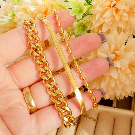 Set 3 Bratari Aurii Otel Inoxidabil, Bijuterii Inox, Bratari Dama [3]