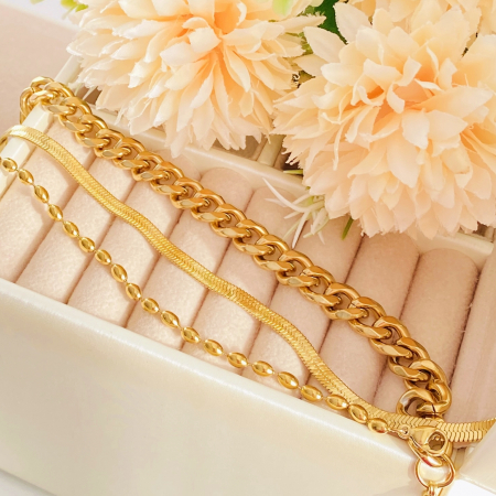 Set 3 Bratari Aurii Otel Inoxidabil, Bijuterii Inox, Bratari Dama [4]