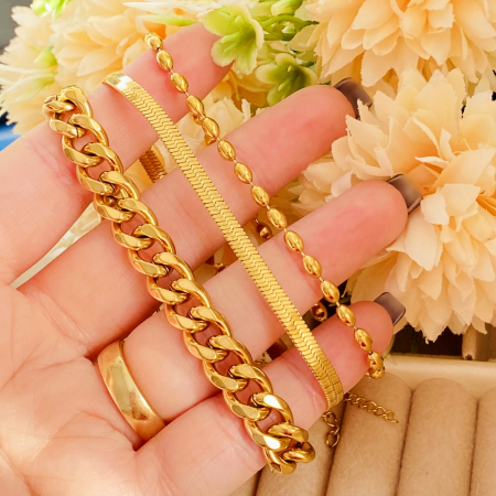 Set 3 Bratari Aurii Otel Inoxidabil, Bijuterii Inox, Bratari Dama [7]