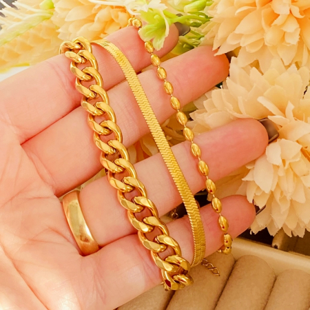 Set 3 Bratari Aurii Otel Inoxidabil, Bijuterii Inox, Bratari Dama [0]