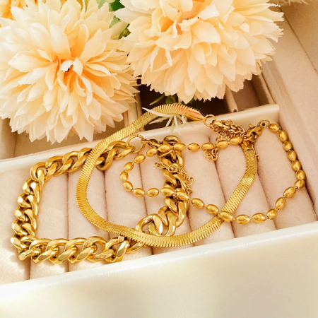 Set 3 Bratari Aurii Otel Inoxidabil, Bijuterii Inox, Bratari Dama [2]