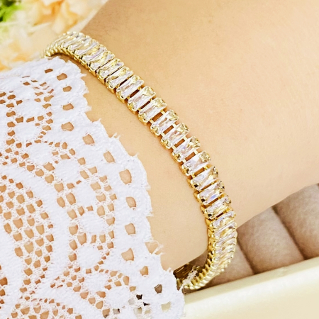 Bratara Tennis Aurie Otel Inoxidabil, Bijuterii Inox, Bratari Dama [2]