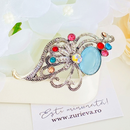 BROSE - Brosa Argintie - Albastru, Brose Dama, Brose Elegante