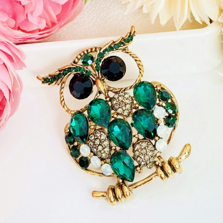 Brosa Bufnita Verde Smarald, Brosa Statement, Brose Femei [5]