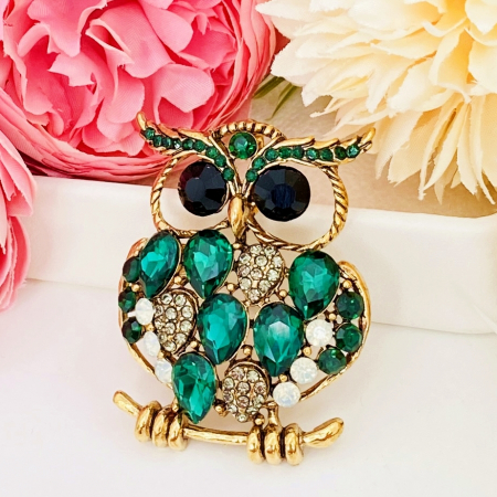 Brosa Bufnita Verde Smarald, Brosa Statement, Brose Femei [2]