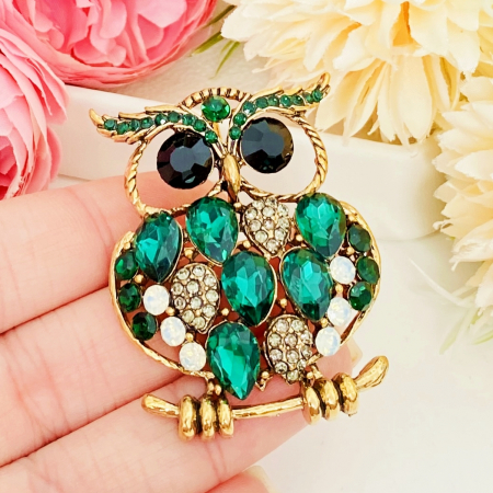 Brosa Bufnita Verde Smarald, Brosa Statement, Brose Femei [1]