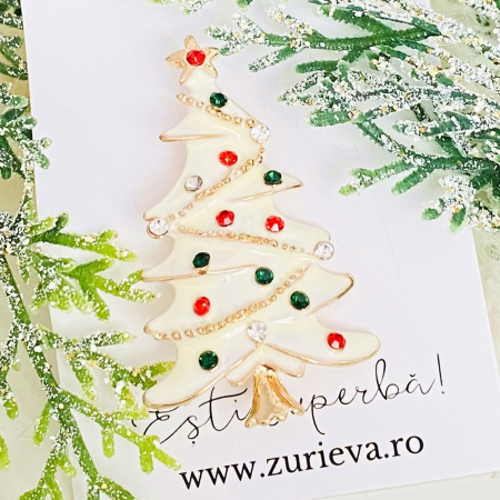 Brosa Brad Craciun Alb - Craciun, Brosa Statement, Brose Femei [3]