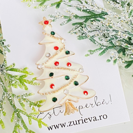 Brosa Brad Craciun Alb - Craciun, Brosa Statement, Brose Femei [5]