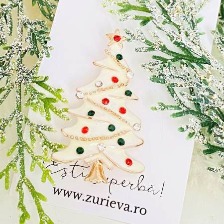 BROSE - Brosa Brad Craciun Alb - Craciun, Brosa Statement, Brose Femei