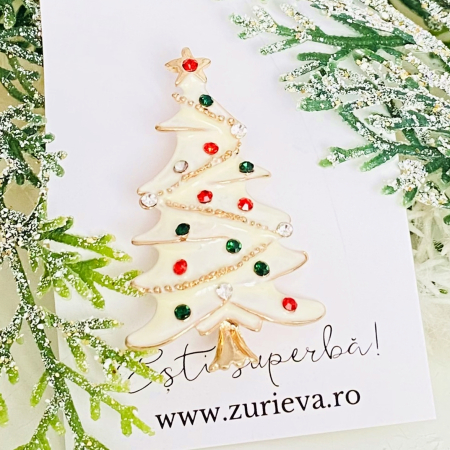 Brosa Brad Craciun Alb - Craciun, Brosa Statement, Brose Femei [1]