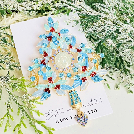 Brosa Brad Craciun Albastru, Brosa Statement, Brose Femei [4]