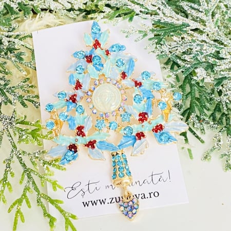 BROSE - Brosa Brad Craciun Albastru, Brosa Statement, Brose Femei