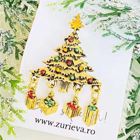 Brosa Brad Craciun Auriu - Craciun, Brosa Statement, Brose Femei [2]