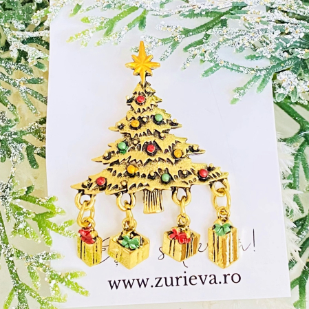 Brosa Brad Craciun Auriu - Craciun, Brosa Statement, Brose Femei [4]