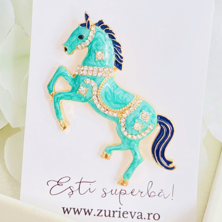 BIJUTERII - Brosa Cal Email Turcoaz, Brosa Dama Femei