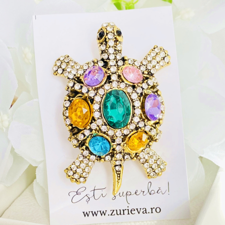 BIJUTERII - Brosa Broasca Testoasa Cristale, Brosa Dama Femei