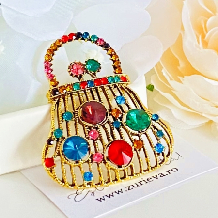 Brosa Geanta Cristale Colorate, Brose Dama, Brose Elegante [1]