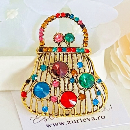 BROSE - Brosa Geanta Cristale Colorate, Brose Dama, Brose Elegante